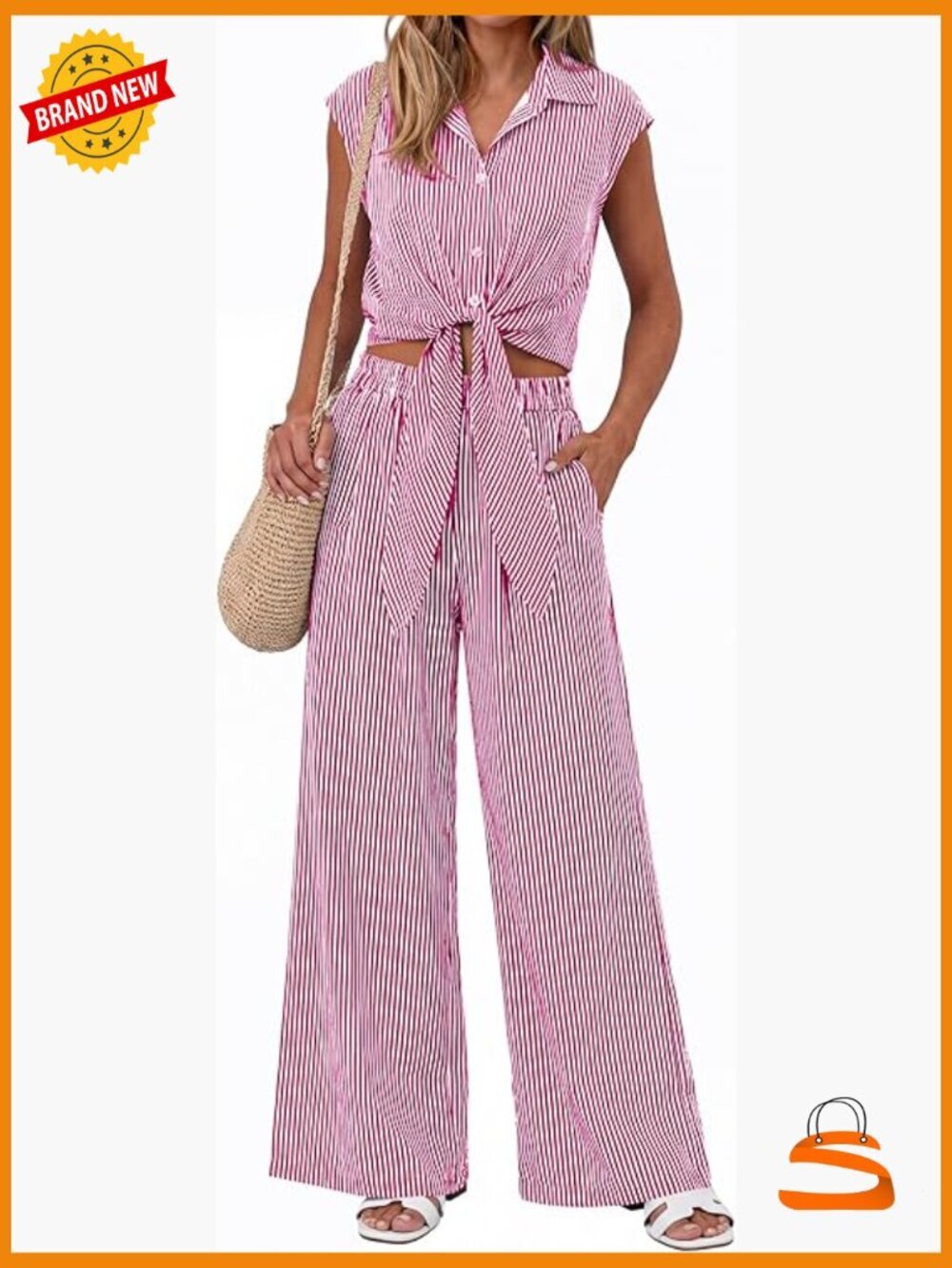 2 Piece Women's Lounge Set - Crop Top & Wide Leg Pants